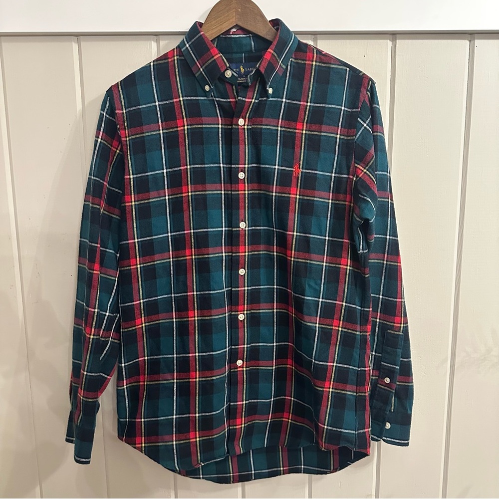 Men’s Ralph Lauren Red and Green Plaid Flannel Shirt, Size Small